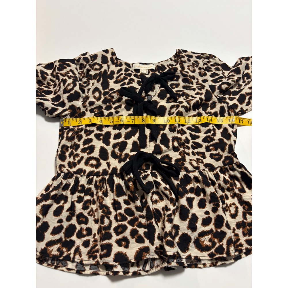 Monteau Leopard Print Front Ties Peplum Blouse Brown Black Small - Picture 6 of 7
